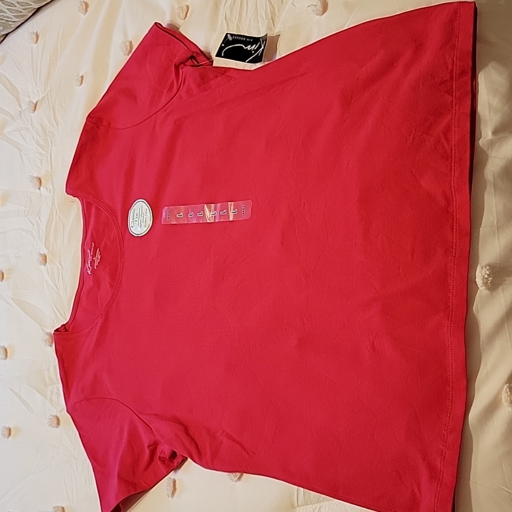 Kim Rogers hot pink classic short sleeve tee stretch slightly shaped Large NEW…